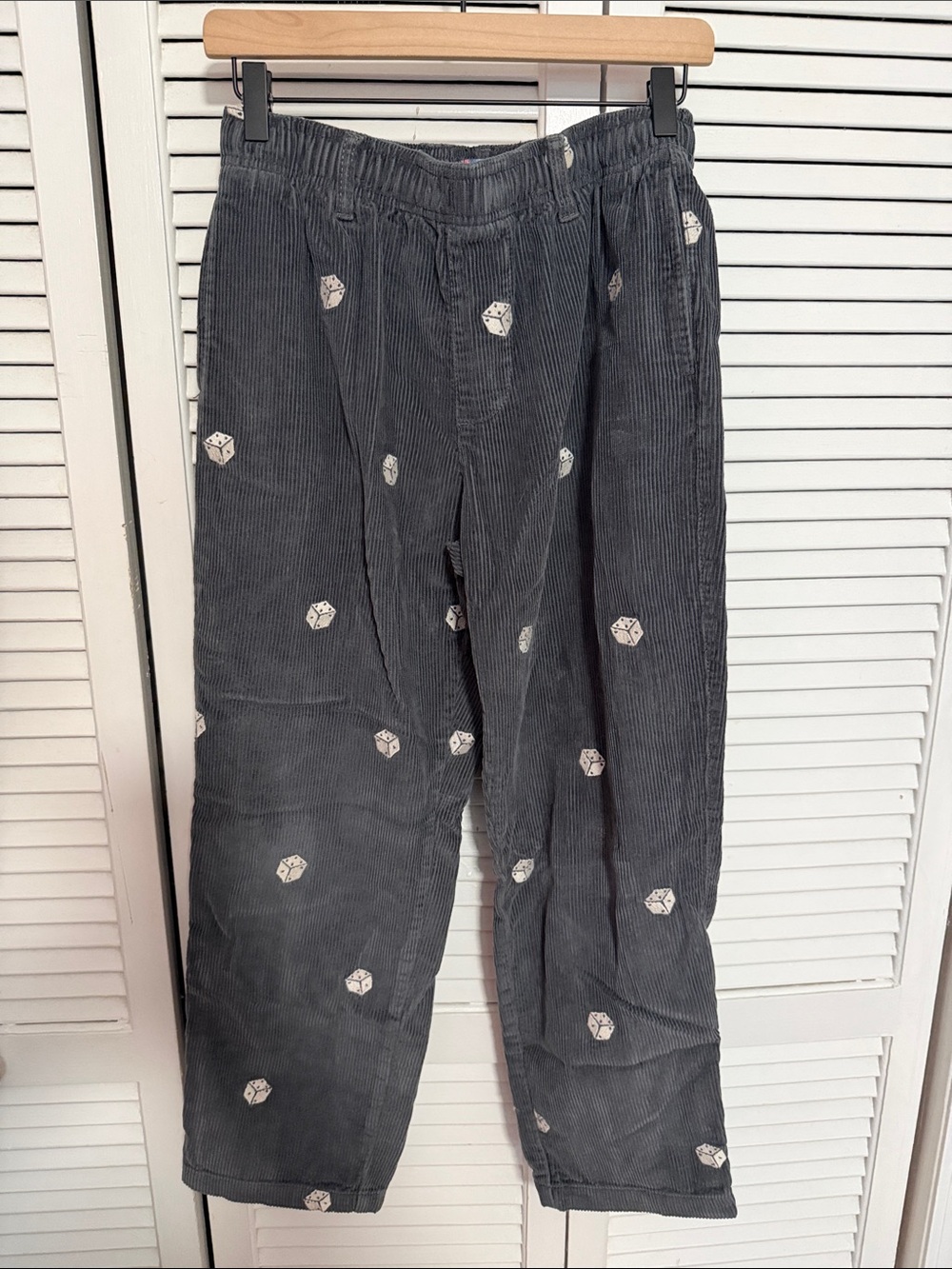 Urban Outfitters Men’s Corduroy Joggers with White Dice Embroidery - Gray